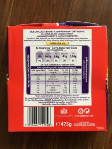 UK Dairy Milk Chocolate Cadbury Egg 2014 - Nutritional Label